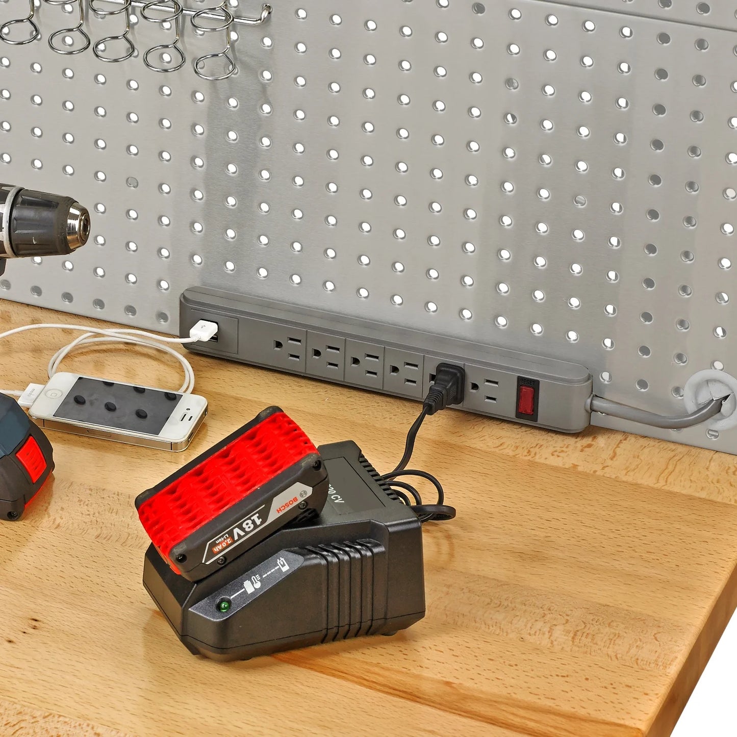 Seville Classics UltraHD Heavy Duty Commercial Lighted Workcenter Workbench w/Pegboard, Granite, 48" W x 24" D x 65.5" H