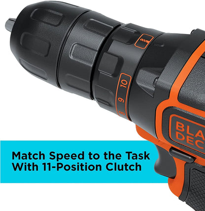 BLACK+DECKER 20V Cordless 3/8 in Drill Driver, 1.5Ah, Battery and Charger Included